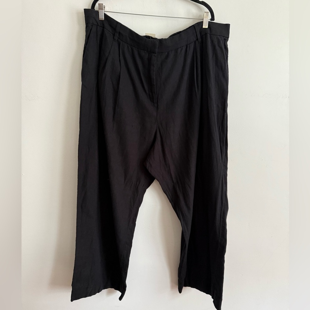 Abercrombie & Fitch Black linen Cotton Pleated Straight Leg Pant